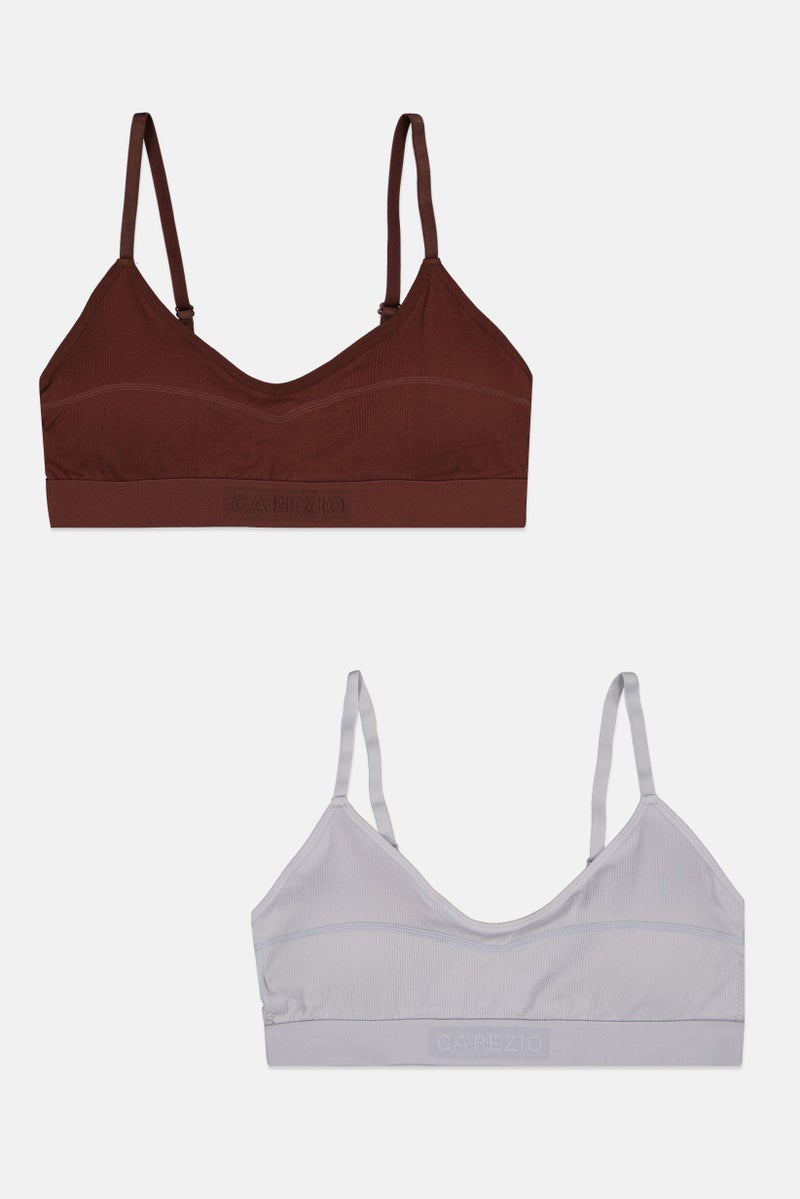 Capezio Women 2 Pieces Brand Logo Lightly Padded Bra, Brown - Image 1