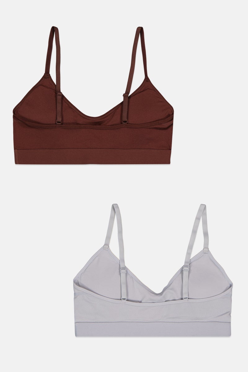 Capezio Women 2 Pieces Brand Logo Lightly Padded Bra, Brown - Image 2