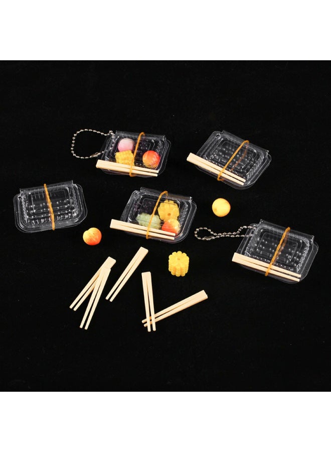 Simulation Transparent Snack Box Model Mini Fruit Box Packing Box Diy Ornaments Doll House Kitchen Toy Accessories-Color:Quick Lunch Box + Purple Chopsticks (silver Bead Chain)  - Image 3