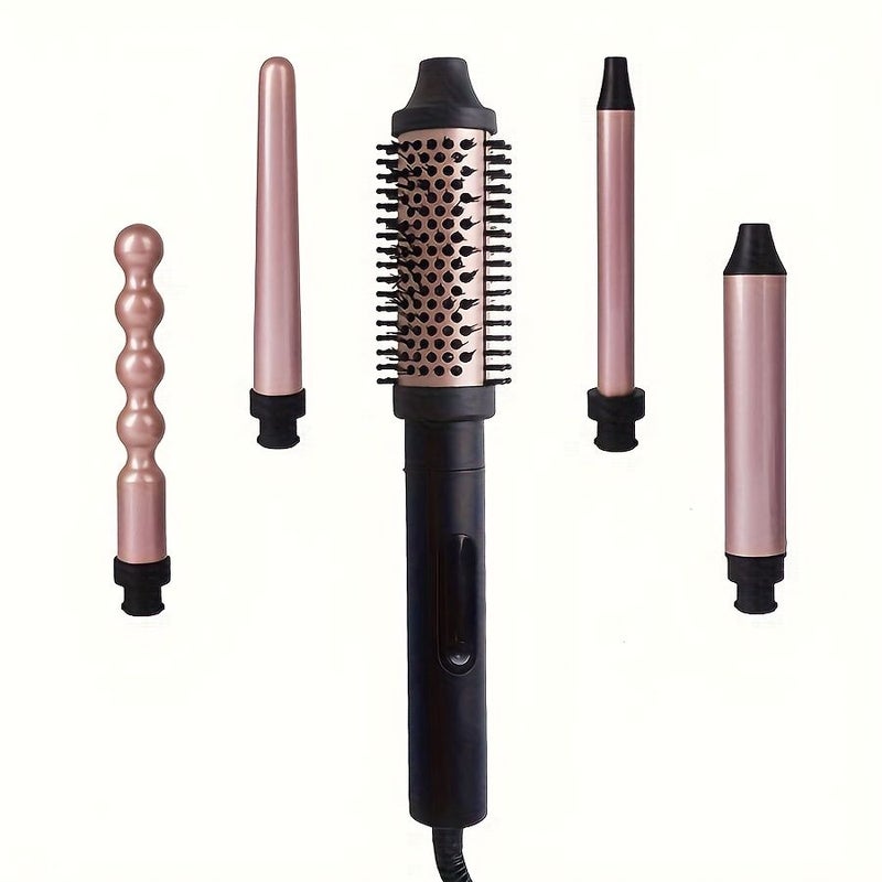 5 In 1 Ceramic Curling Comb Light Gold Prevents Tangles Styling Tool Holiday Gift - Image 1