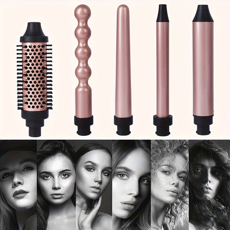5 In 1 Ceramic Curling Comb Light Gold Prevents Tangles Styling Tool Holiday Gift - Image 5
