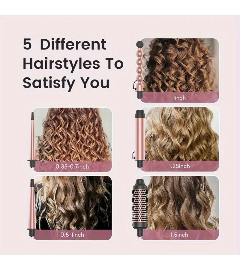 5 In 1 Ceramic Curling Comb Light Gold Prevents Tangles Styling Tool Holiday Gift - Image 4
