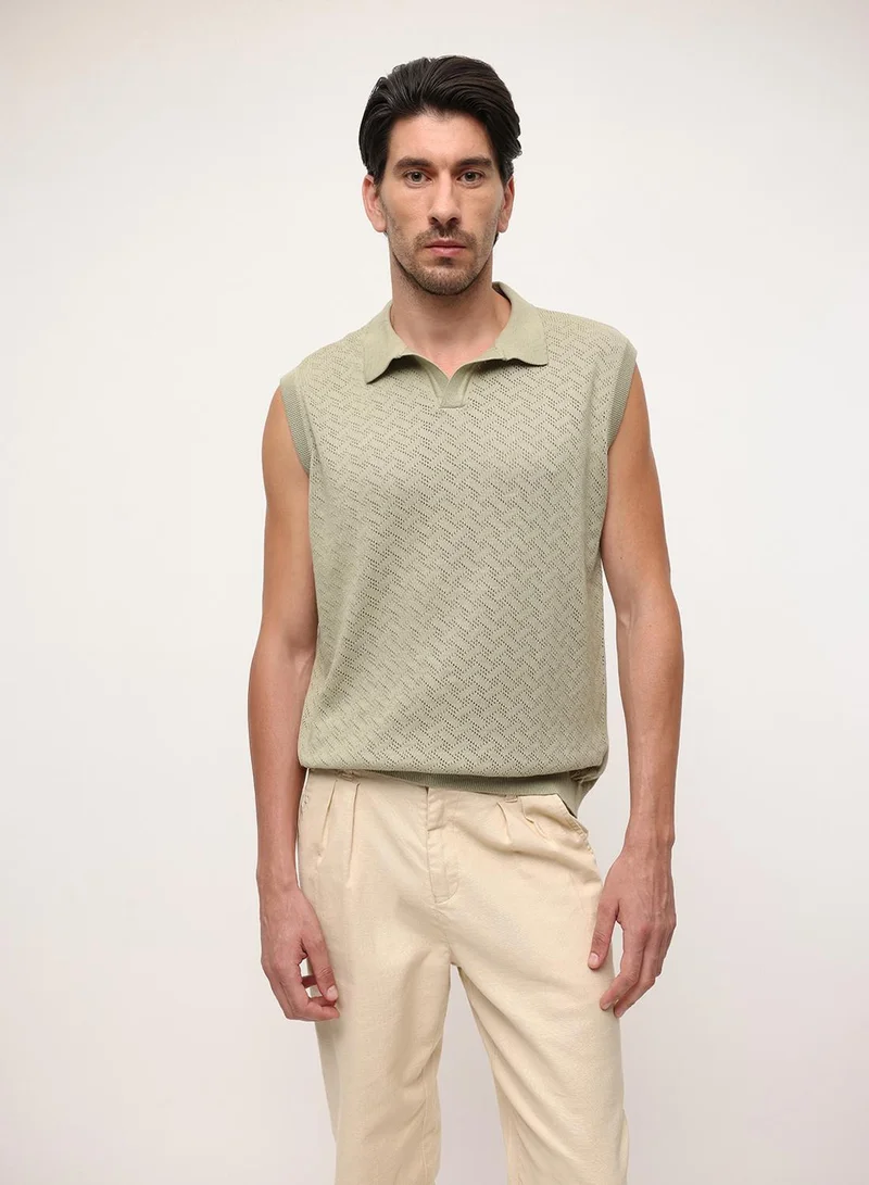 Dennis Lingo Olive 100% Cotton Textured Relaxed Polo T-Shirt For Men