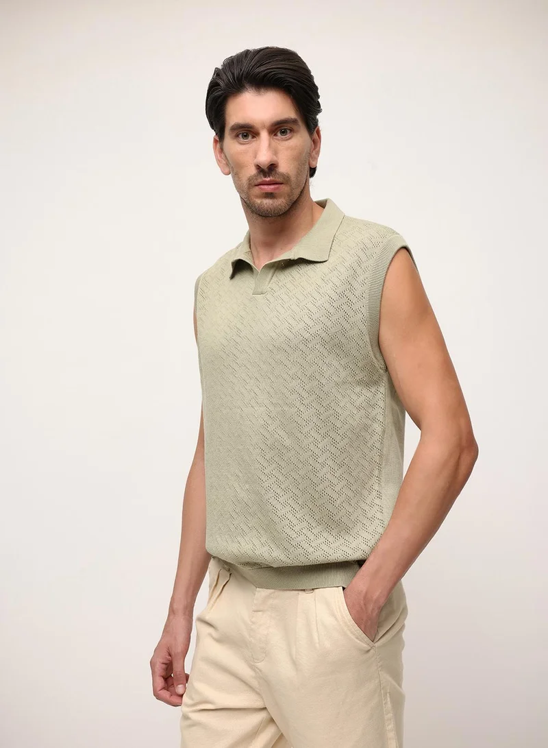 Dennis Lingo Olive 100% Cotton Textured Relaxed Polo T-Shirt For Men