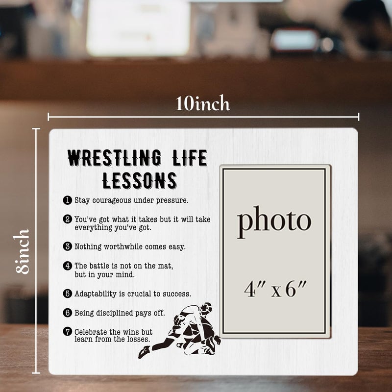 CIANMGD Wrestling Life Lessons Picture Frame, Wrestling Gifts for Boys, Coach Gifts, Stay Courageous Under Pressure Quote Wood Photo Frame, 4 x 6 Inch Photo - Image 2