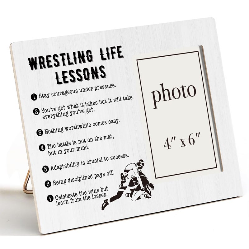 CIANMGD Wrestling Life Lessons Picture Frame, Wrestling Gifts for Boys, Coach Gifts, Stay Courageous Under Pressure Quote Wood Photo Frame, 4 x 6 Inch Photo - Image 1