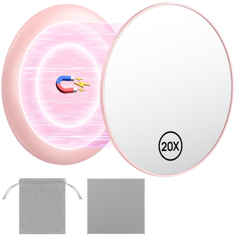 Gospire 20X Magnifying Mirror with Magnetic 35 Inch Round Use for Makeup Application Compact Portable Magnified Cosmetic for Travel Pink - Image 3
