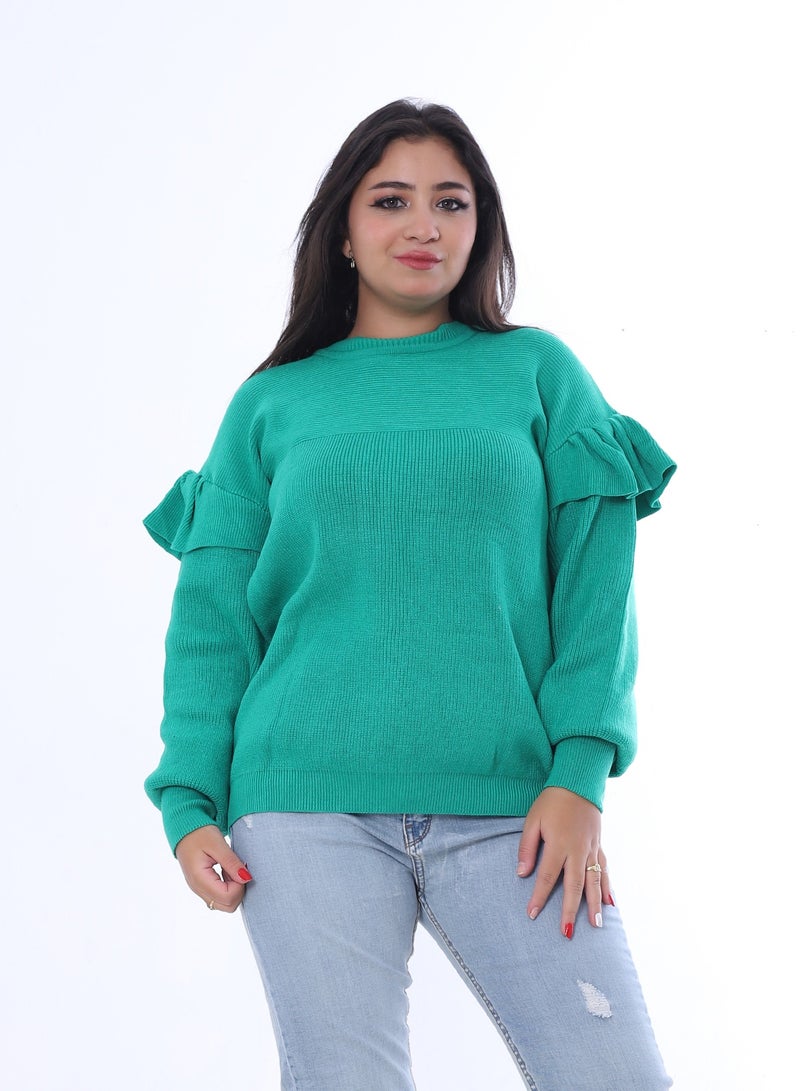 بيبو سترة نسائية سادة بأكمام طويلة_اخضر - Image 1