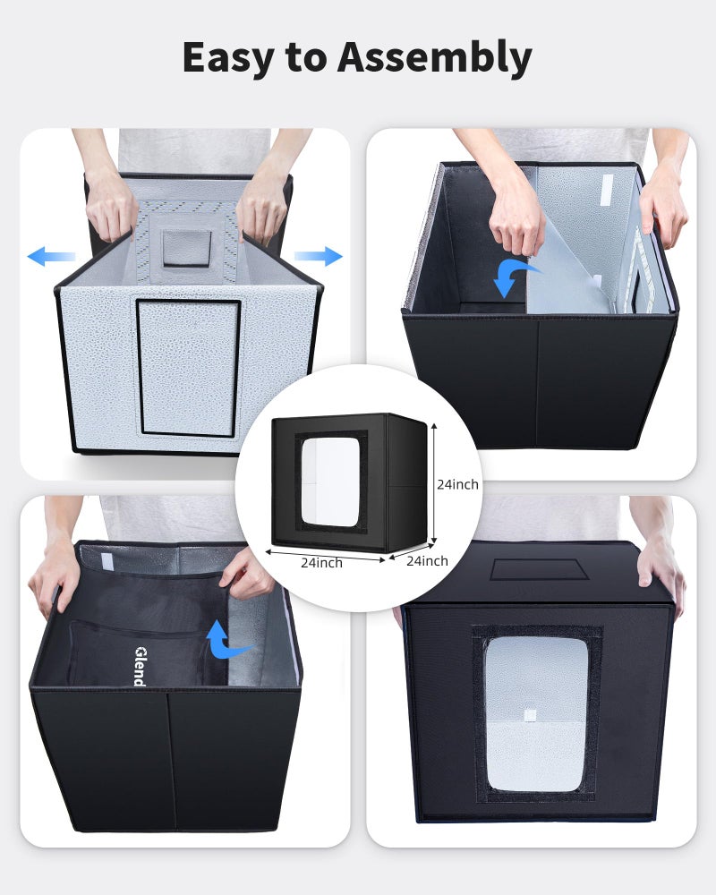 Glendan 24"x24" Light Box Photography, Large Photo Light Box with 288 LED Beads, CRI >95, Professional Portable Photo Booth Shooting Tent Kit with 6 Color Backdrops for Product Photography - Image 3