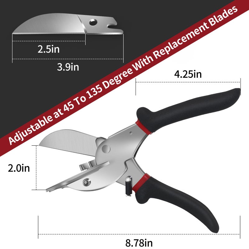 RUIDELI Miter Shears Angle Cutter For Wood Plastic PVC Moulding Shoe Molding Angular Trim Cutter Tool Adjustable At 45 To 135 Degree With Replacement Blades - Image 2