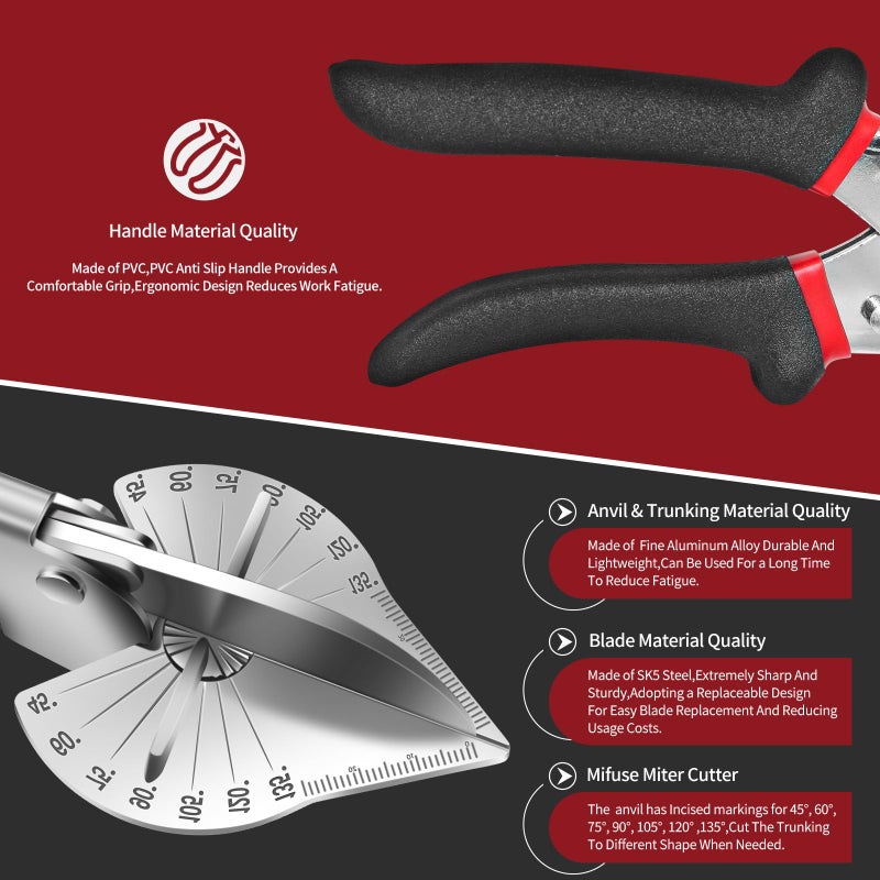 RUIDELI Miter Shears Angle Cutter For Wood Plastic PVC Moulding Shoe Molding Angular Trim Cutter Tool Adjustable At 45 To 135 Degree With Replacement Blades - Image 4