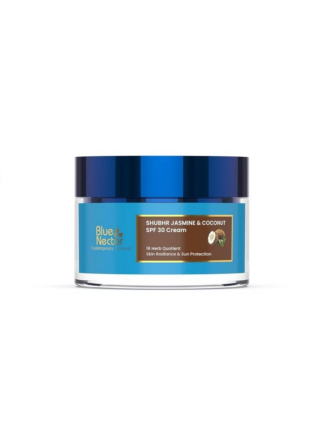 Blue Nectar Coconut Face Cream with SPF 30 Sunscreen for Women | Plant Based Oil Free Moisturizer for Face with Vitamin E | Brightening Sunscreen for Oily, Dry & Sensitive Skin (16 Herbs, 50g) - Image 1