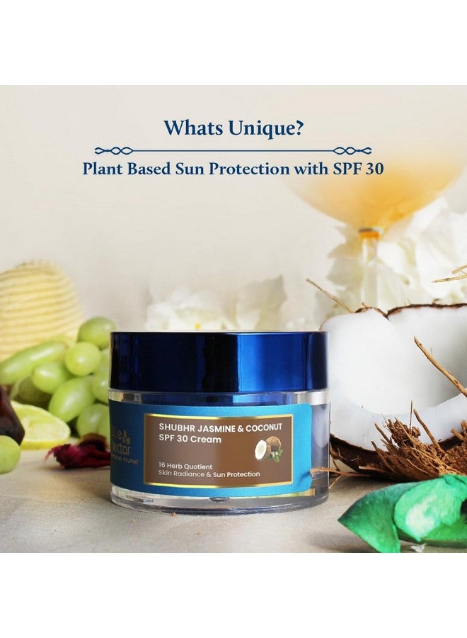 Blue Nectar Coconut Face Cream with SPF 30 Sunscreen for Women | Plant Based Oil Free Moisturizer for Face with Vitamin E | Brightening Sunscreen for Oily, Dry & Sensitive Skin (16 Herbs, 50g) - Image 2