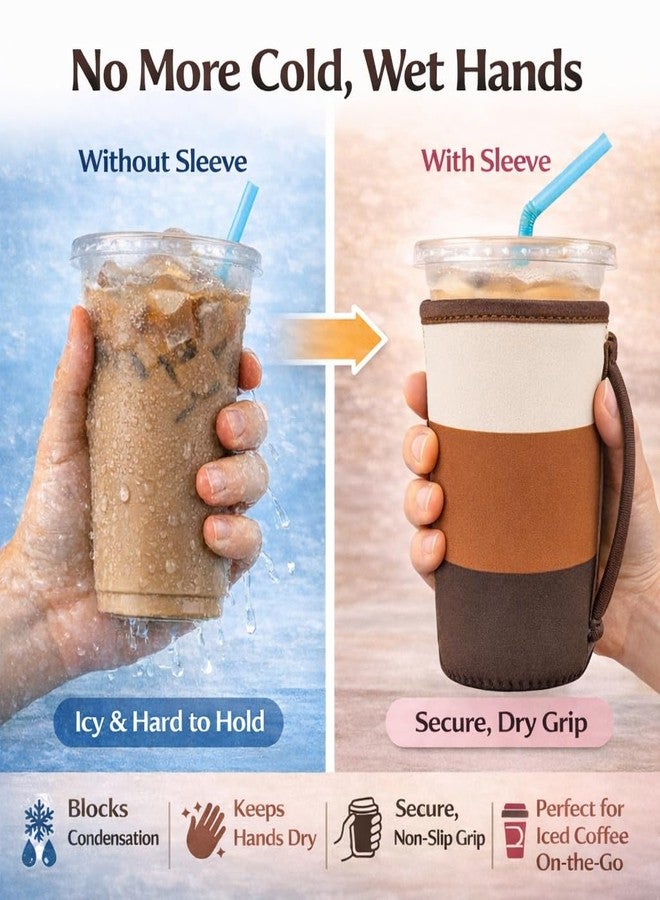 KJQJLY 3 Reusable Iced Coffee Sleeves for Iced Coffee Cups or Drinks Reusable Neoprene Insulated Sleeves for Hot and Cold Drinks from Starbucks, Dunkin, And More (Mocha Brown) - Image 3
