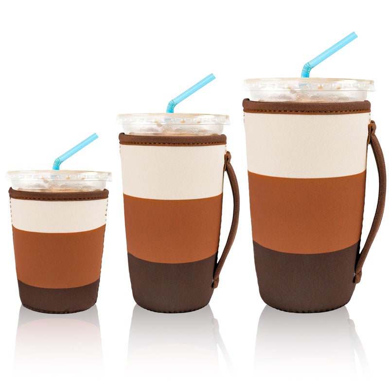 KJQJLY 3 Reusable Iced Coffee Sleeves for Iced Coffee Cups or Drinks Reusable Neoprene Insulated Sleeves for Hot and Cold Drinks from Starbucks, Dunkin, And More (Mocha Brown) - Image 1