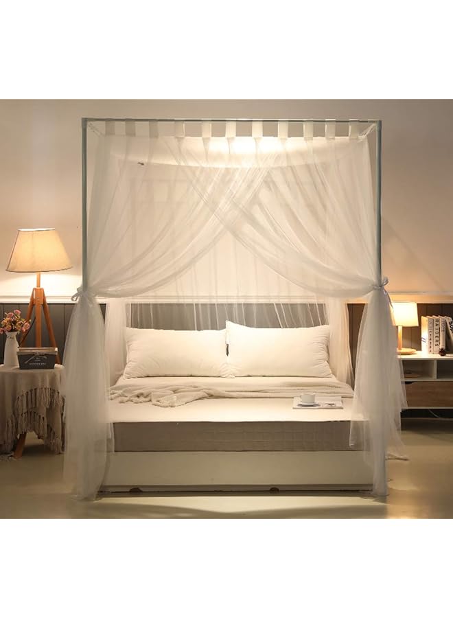 erorex King White Simple 4 Corners Post Curtain Bed Canopy Bed Frame Canopies Net Bedroom Decoration Accessories King White - Image 4