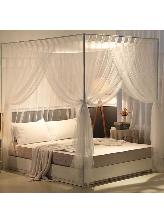 erorex King White Simple 4 Corners Post Curtain Bed Canopy Bed Frame Canopies Net Bedroom Decoration Accessories King White - Image 2