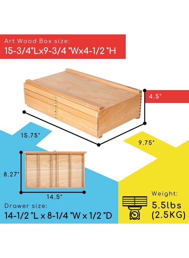 MEEDEN 4-Drawer Artist Supply Storage Box - Portable Foldable Multi-Function Beech Wood Artist Pencil & Brush Storage Box with Drawer & Compartments for Pastels, Pencils, Pens, Brushes, Stamp - Image 2