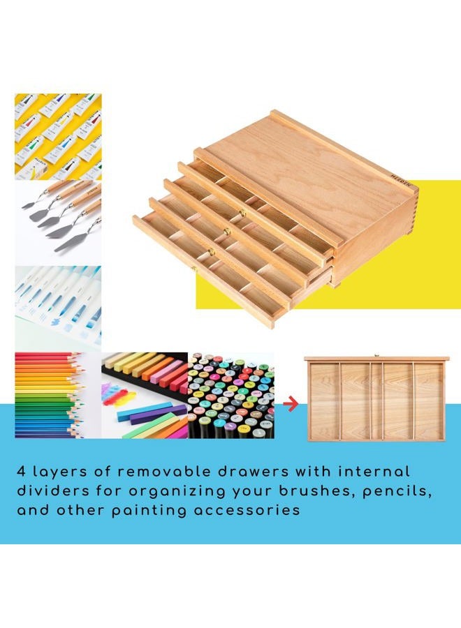 MEEDEN 4-Drawer Artist Supply Storage Box - Portable Foldable Multi-Function Beech Wood Artist Pencil & Brush Storage Box with Drawer & Compartments for Pastels, Pencils, Pens, Brushes, Stamp - Image 4