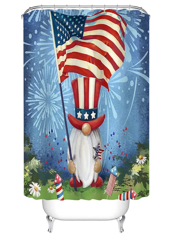 Tititex 4th of July Independence Day Shower Curtain Sets, Patriotic Gnome Waving USA Flag Bathroom Decoration 71x71 Inch with Hooks - Image 3