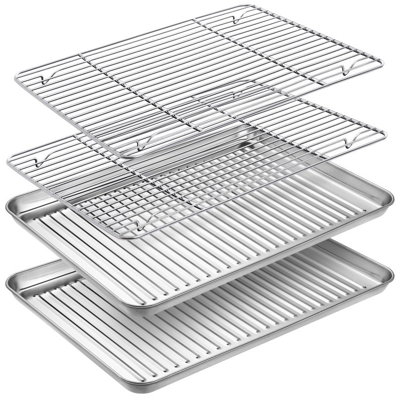 Baking Tray with Cooling Rack Set 2 Sheets  2 Racks Stainless Steel Non Stick Baking Sheet Checkered Baking Sheet for BreadMeat Cooking Easy Clean Dishwasher Safe 12 x 10 x 1 inch