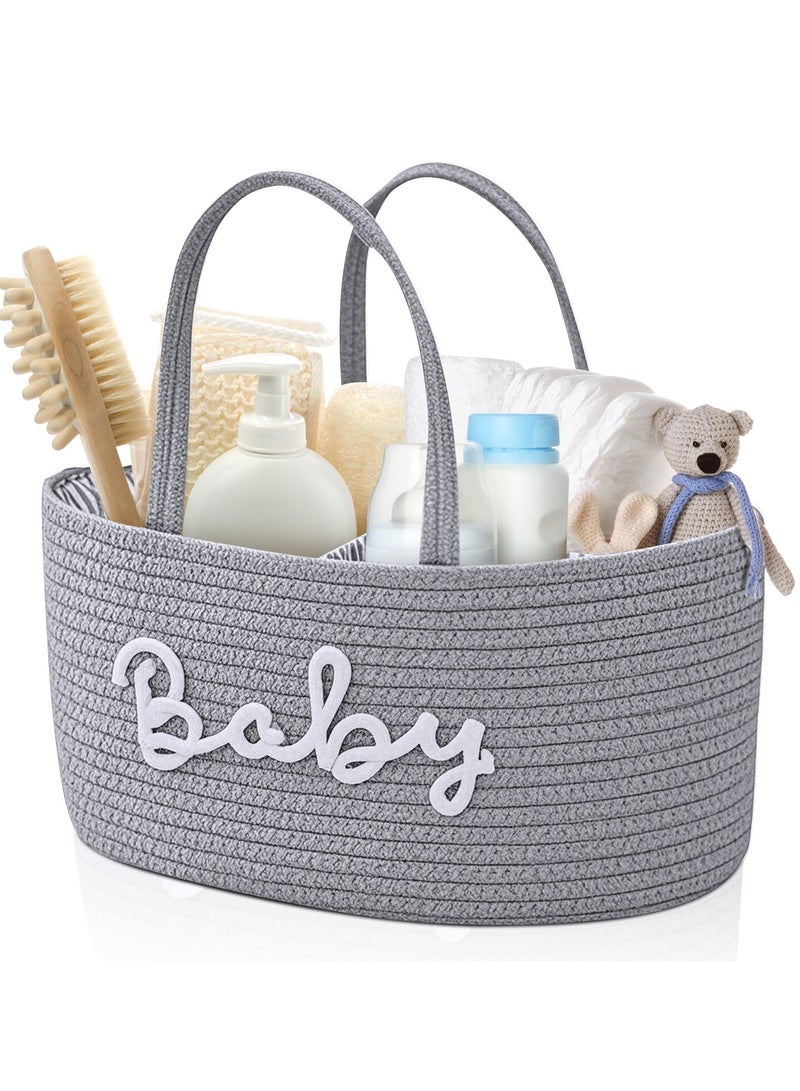 أوربازار منظم حفاضات الأطفال، سلة تخزين قابلة للفصل من حبل قطني، سلة حفاضات منفصلة جافة ورطبة، تخزين محمول لمستلزمات الطفل الأساسية، 36 × 22 × 18 سم، للآباء المعاصرين (رمادي) - Image 1