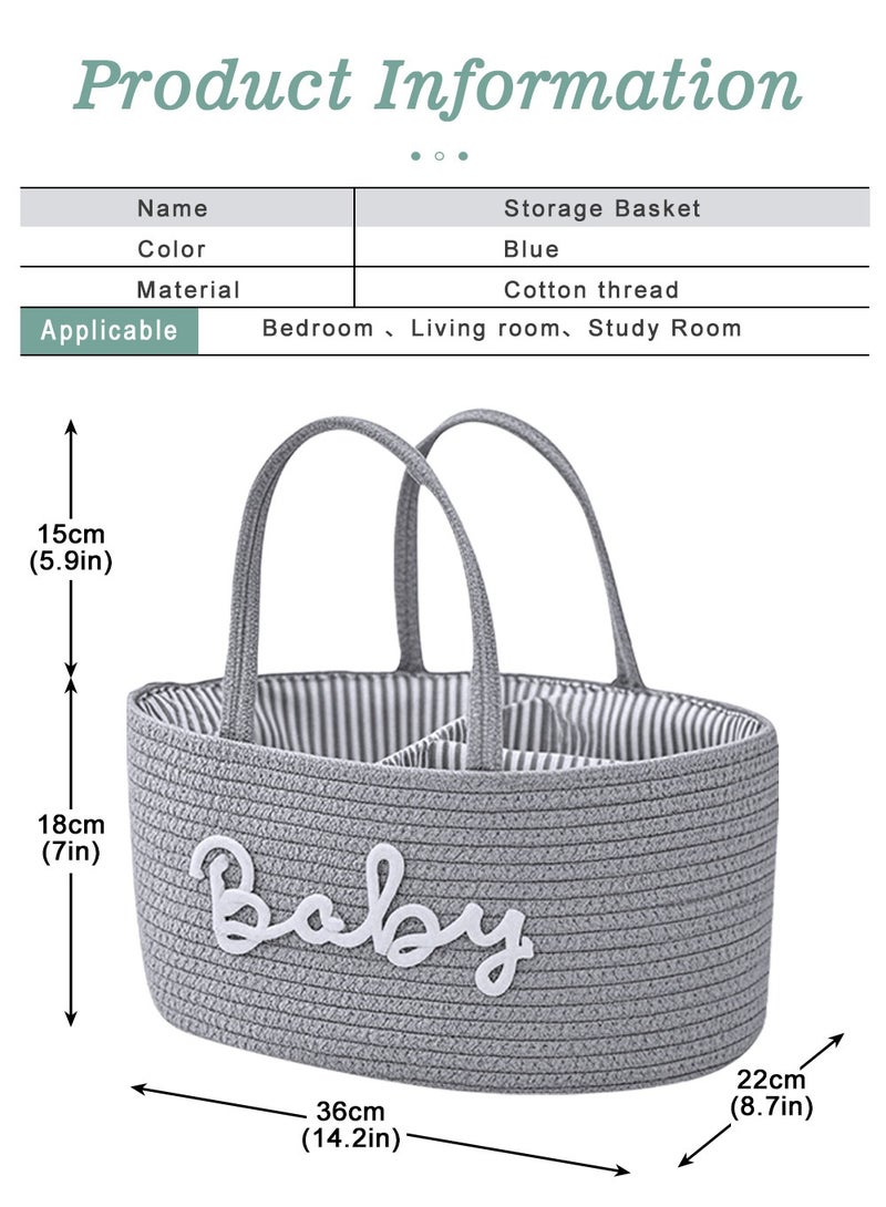 أوربازار منظم حفاضات الأطفال، سلة تخزين قابلة للفصل من حبل قطني، سلة حفاضات منفصلة جافة ورطبة، تخزين محمول لمستلزمات الطفل الأساسية، 36 × 22 × 18 سم، للآباء المعاصرين (رمادي) - Image 2