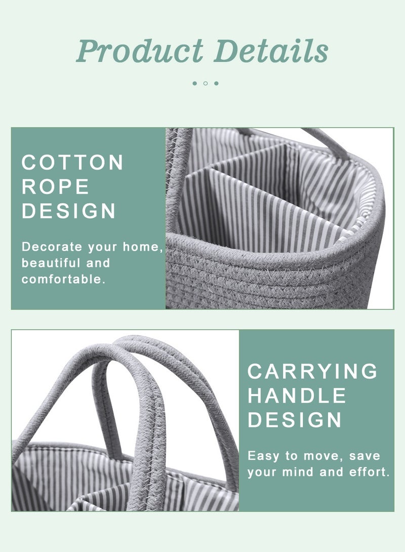 أوربازار منظم حفاضات الأطفال، سلة تخزين قابلة للفصل من حبل قطني، سلة حفاضات منفصلة جافة ورطبة، تخزين محمول لمستلزمات الطفل الأساسية، 36 × 22 × 18 سم، للآباء المعاصرين (رمادي) - Image 4