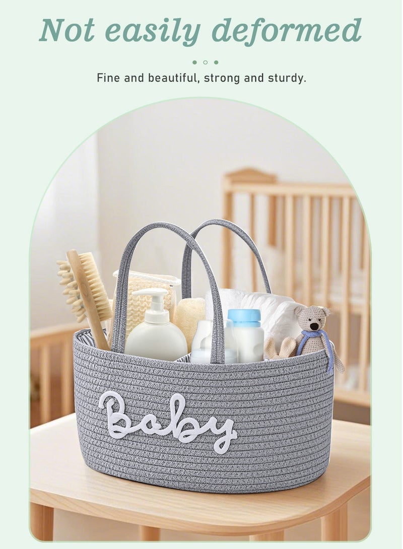 أوربازار منظم حفاضات الأطفال، سلة تخزين قابلة للفصل من حبل قطني، سلة حفاضات منفصلة جافة ورطبة، تخزين محمول لمستلزمات الطفل الأساسية، 36 × 22 × 18 سم، للآباء المعاصرين (رمادي) - Image 3