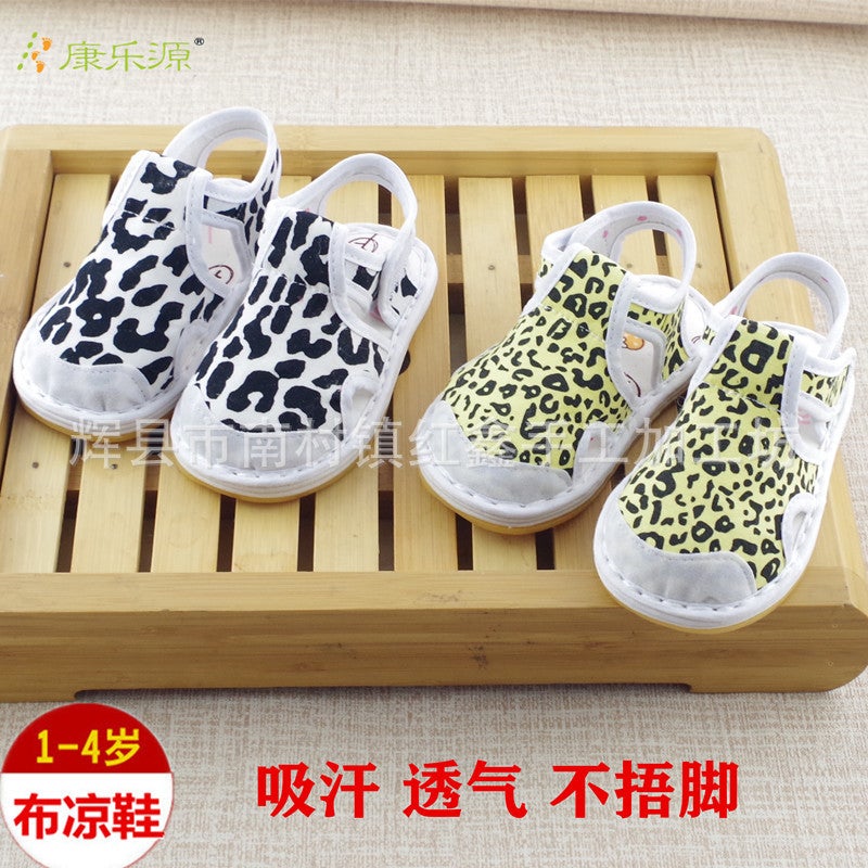 Kangleyuan Kidsren'S Handmade Cloth Shoes For Men 1-3 Years Old Baby Thousand-Layer Bottom Sandals Sweat-Absorbent Traditional Beijing Leopard Print - Image 2