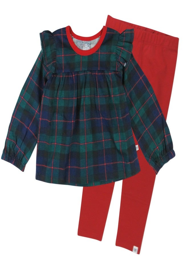 HonestBaby 2-Piece Tunic & Legging Set 100% Organic Cotton for Infant Baby and Toddler Girls, Unisex, Black Watch Plaid, 2T - Image 1