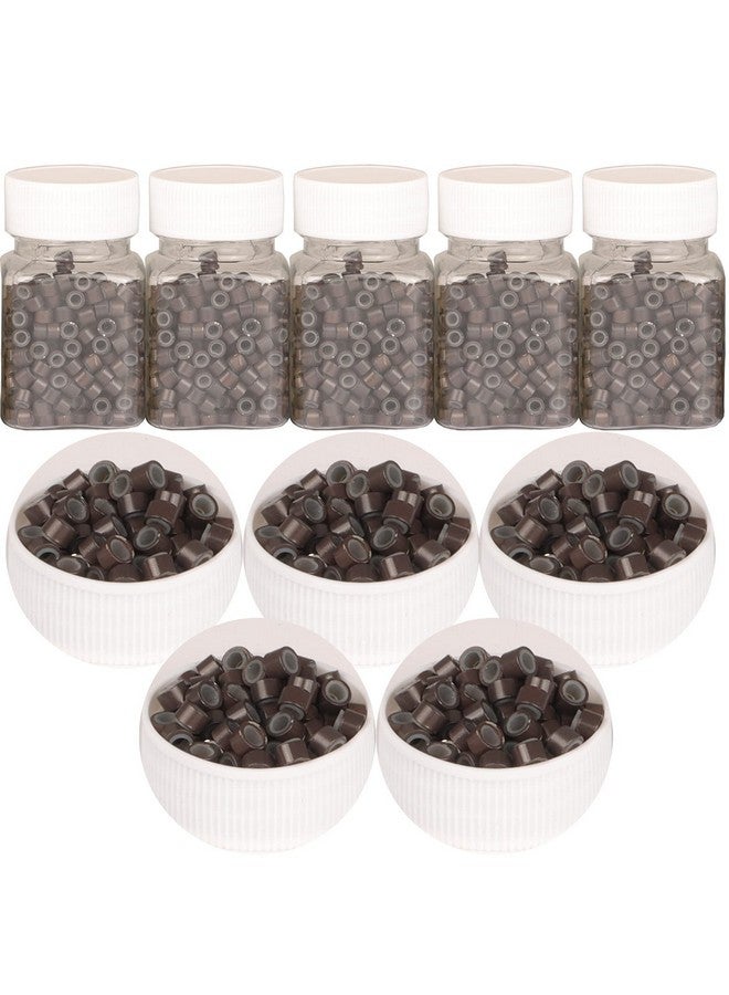 GOTDYA 2500Pcs Hair Extentions Micro Rings Links Beads 5Mm Silicone Lined Beads For Human Hair Extensions Tooldark Brown