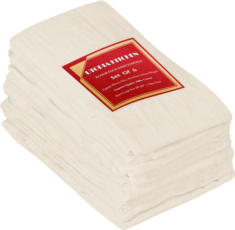 Utopia Kitchen Natural Flour Sack Towels [6 Pack - 28 x 28 Inch] 100% Cotton Tea Towels for Cleaning & Drying - Highly Absorbent Kitchen Dish Cloth - Image 1