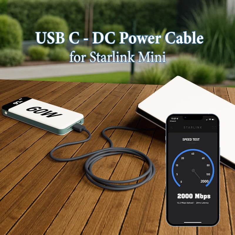 Nedul Starlink Mini USB C to DC Power Cable, 6.5ft Starlink Mini Type-C to Power Cable, PD 20V Type-C Input to DC Male Output Waterproof, Compatible with 65W+ PD 20V Protocol Power Supply/Source (2M) - Image 2