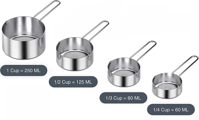 Shruthi Stainless Steel Measuring Cup Set of 4 Measuring Cup Size 60 ml 80 ml 125 ml 250 ml - Image 3