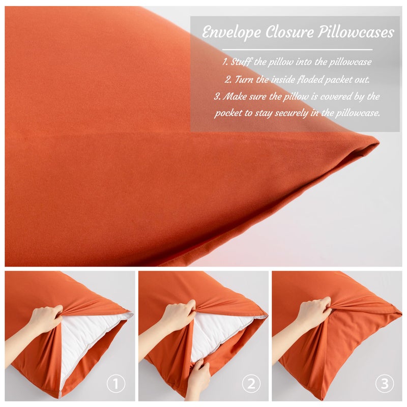 NTBAY King Pillow Cases Set of 2  2 Pack Brushed Microfiber 20x40 Pillow Cases  Soft  Wrinkle  Fade  Stain Resistant Brunt Orange Pillow Cases with Envelope Closure  20x40 Inches  Brunt Orange - Image 4