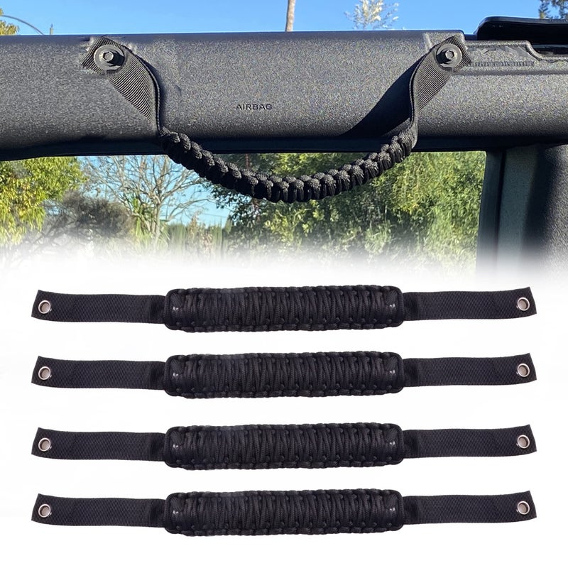 BESTAOO Roll Bar Grab Handles Paracord Grip Handle for Ford Bronco Accessories 2021 2022 2023 2024 2025 2 Door 4 Door 4 Pack Black
