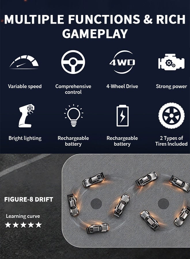 1:24 RC Drift Car, 4WD High Speed Remote Control Racing Car, Electric RC Sport Vehicle Toy with Extra Tires and Road Cones for Kids Boys - Image 3