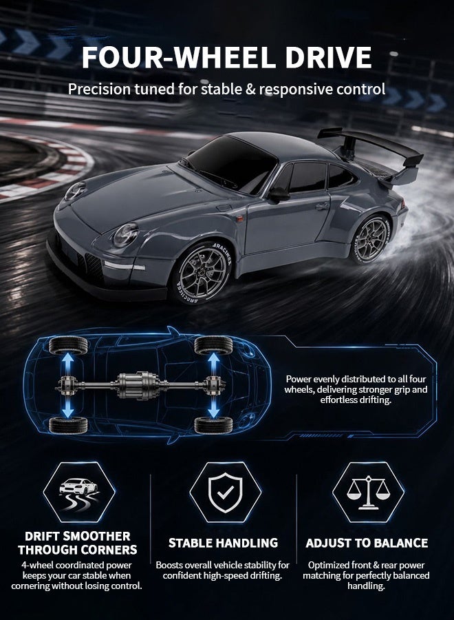 1:24 RC Drift Car, 4WD High Speed Remote Control Racing Car, Electric RC Sport Vehicle Toy with Extra Tires and Road Cones for Kids Boys - Image 5