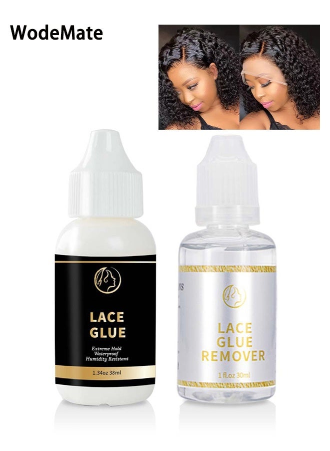 WodeMate 30ML Lace Glue Remover And 38ML Wig Lace Glue Set, Lace Wig Glue Safe Non-Toxic Glue, Waterproof Invisible Bonding, Perfect Combination For Front Lace Wigs - Image 1