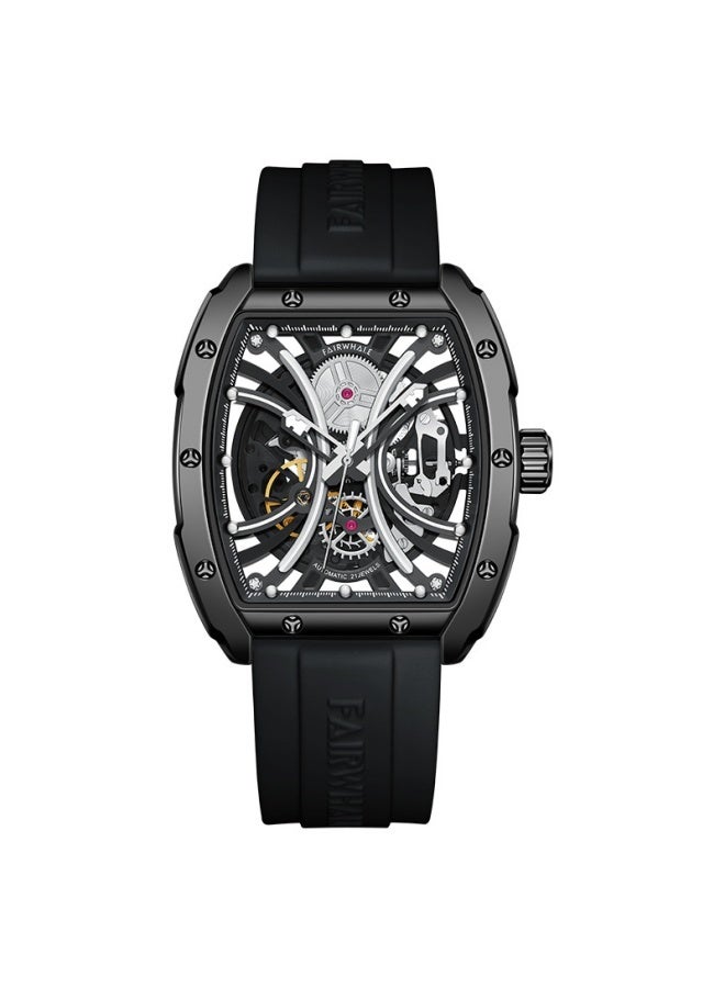 Mark Fairwhale Men's Multi-Function Skeleton Automatic Mechanical Watch - Black Case, Black Dial & Black Silicone Strap