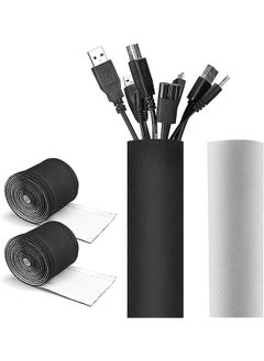 JOTO Pack] JOTO 10.83ft Cable Management Sleeve, Cuttable Neoprene Cord Organizer System, Flexible Cable Wrap Cover Wire Hider for Desk TV Computer Office Home Theater -Black, Large  - Image 1