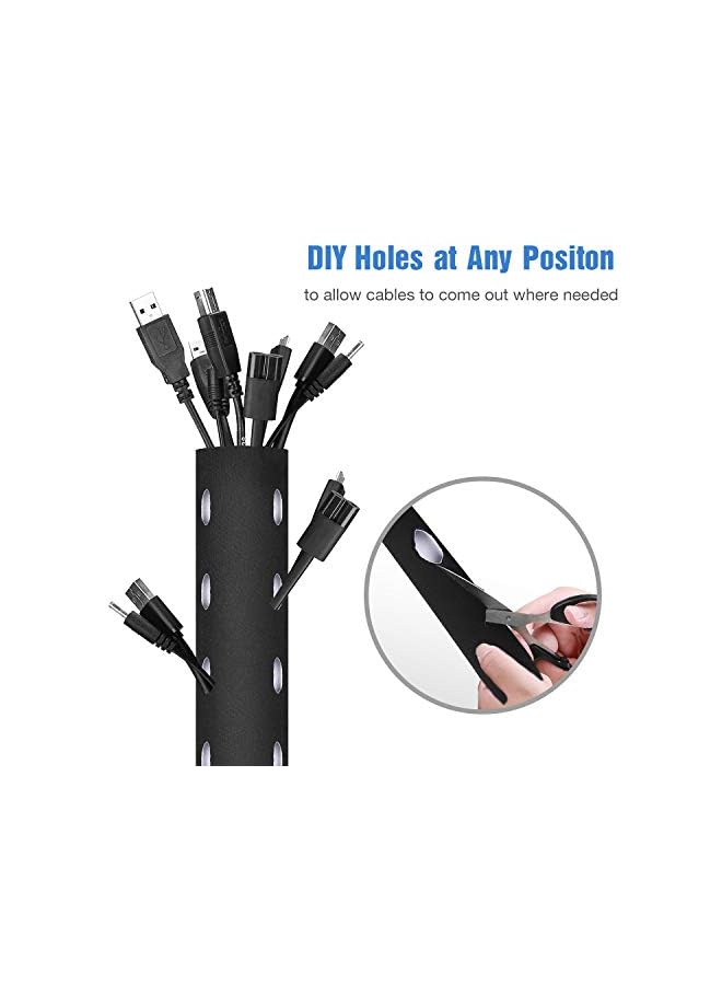 JOTO Pack] JOTO 10.83ft Cable Management Sleeve, Cuttable Neoprene Cord Organizer System, Flexible Cable Wrap Cover Wire Hider for Desk TV Computer Office Home Theater -Black, Large - Image 3