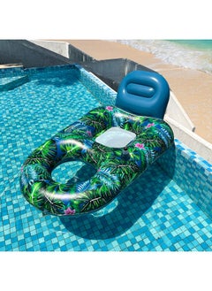 FindUWill FindUWill Large Pool Lounger Floats - 2Pack 65'' X 42'' Oversized Pool Lounger for Adults, Inflatable Pool Floaties with Cup Holder, Backrest, Footrest, Ultra-Comfort Pool Lounge (XL, Blue/Green)  - Image 5