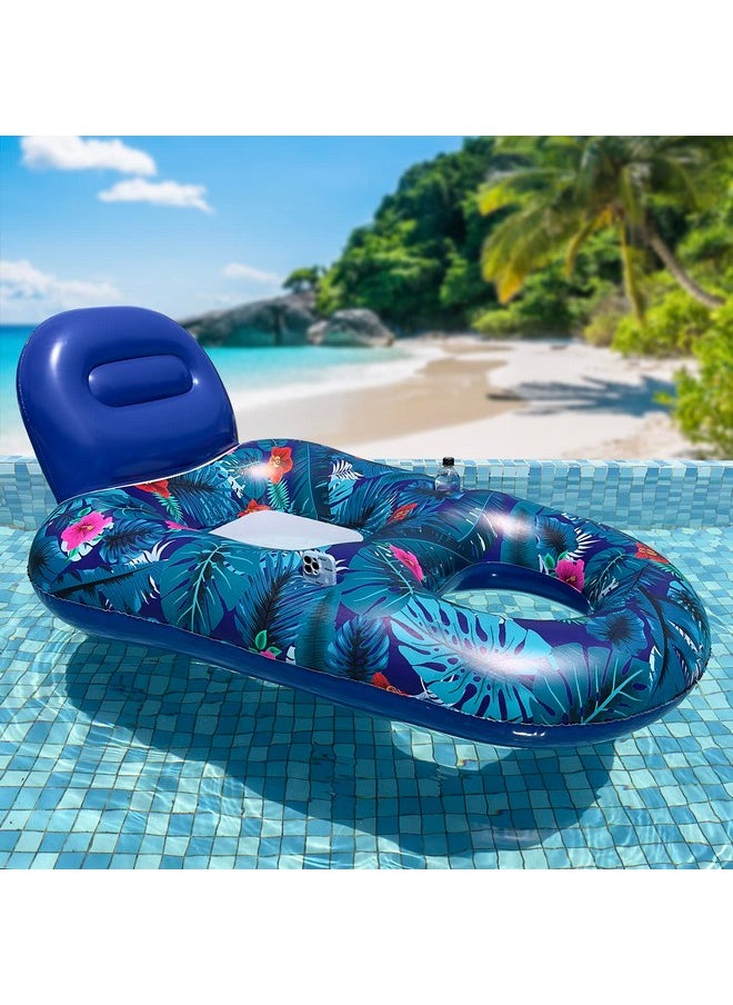 FindUWill - FindUWill Large Pool Lounger Floats - 2Pack 65'' X 42'' Oversized Pool Lounger for Adults, Inflatable Pool Floaties with Cup Holder, Backrest, Footrest, Ultra-Comfort Pool Lounge (XL, Blue/Green) - Image 1