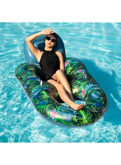 FindUWill FindUWill Large Pool Lounger Floats - 2Pack 65'' X 42'' Oversized Pool Lounger for Adults, Inflatable Pool Floaties with Cup Holder, Backrest, Footrest, Ultra-Comfort Pool Lounge (XL, Blue/Green)  - Image 3