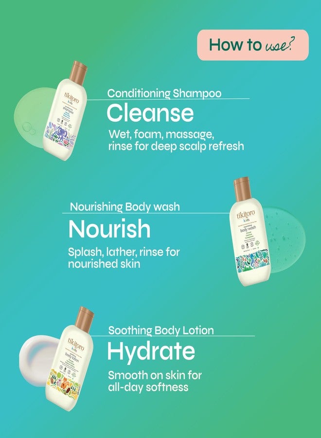 Tikitoro Kids Starter Pack 100% Vegan with Nourishing Body Wash, Soothing Body Lotion & Conditioning Shampoo, No Parabens & Sulphates (Age: 4+) (75 ml x 3) - Image 5