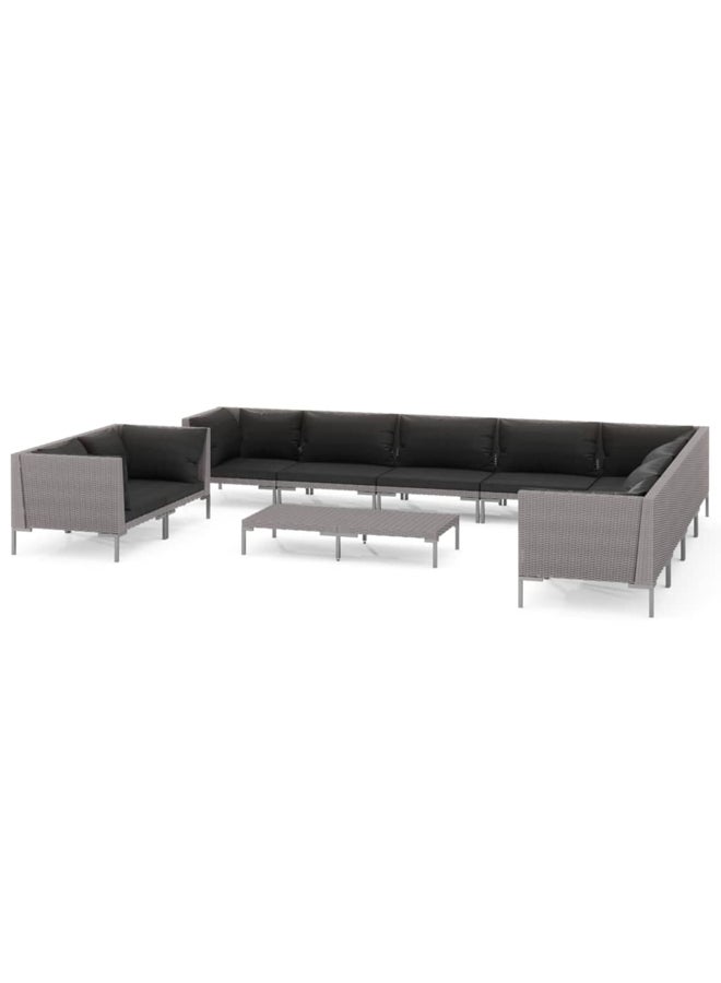 vidaxl 11 Piece Garden Lounge Set with Cushions Poly Rattan Dark Grey 3099899 - Image 1