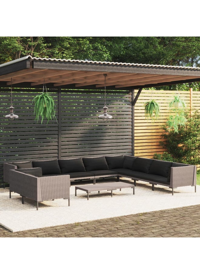 vidaxl 11 Piece Garden Lounge Set with Cushions Poly Rattan Dark Grey 3099899 - Image 2