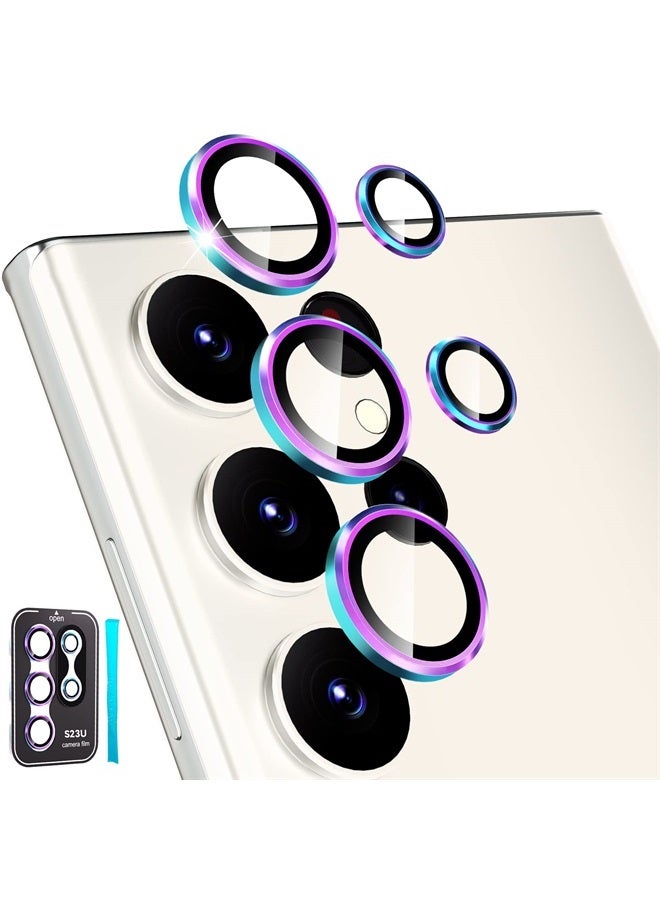 CloudValley [3+2Pcs Camera Lens Protector for Samsung Galaxy S23 Ultra, 9H Tempered Glass + Aluminum Alloy Metal Individual Lens Screen Ring for S23 Ultra 6.8in 5G 2023 - Colorful  - Image 1